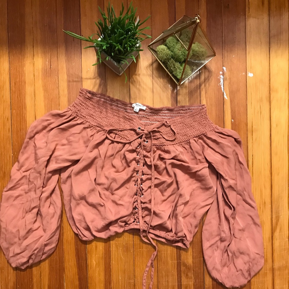 Off Shoulder Dark Salmon Crop Top